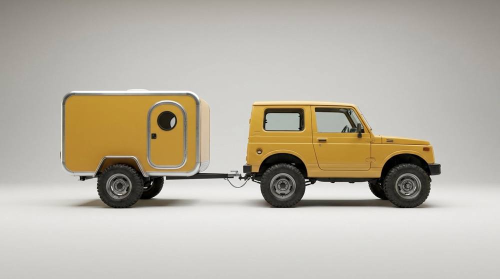 Yellow jeep with matching trailer